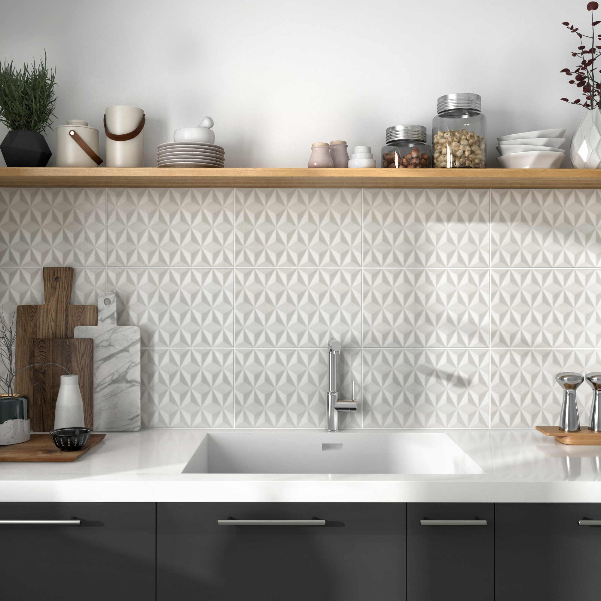 Carrelage mur intérieur effet relief blanc mat Frosty l.25 x L.40 cm ARTENS - 4