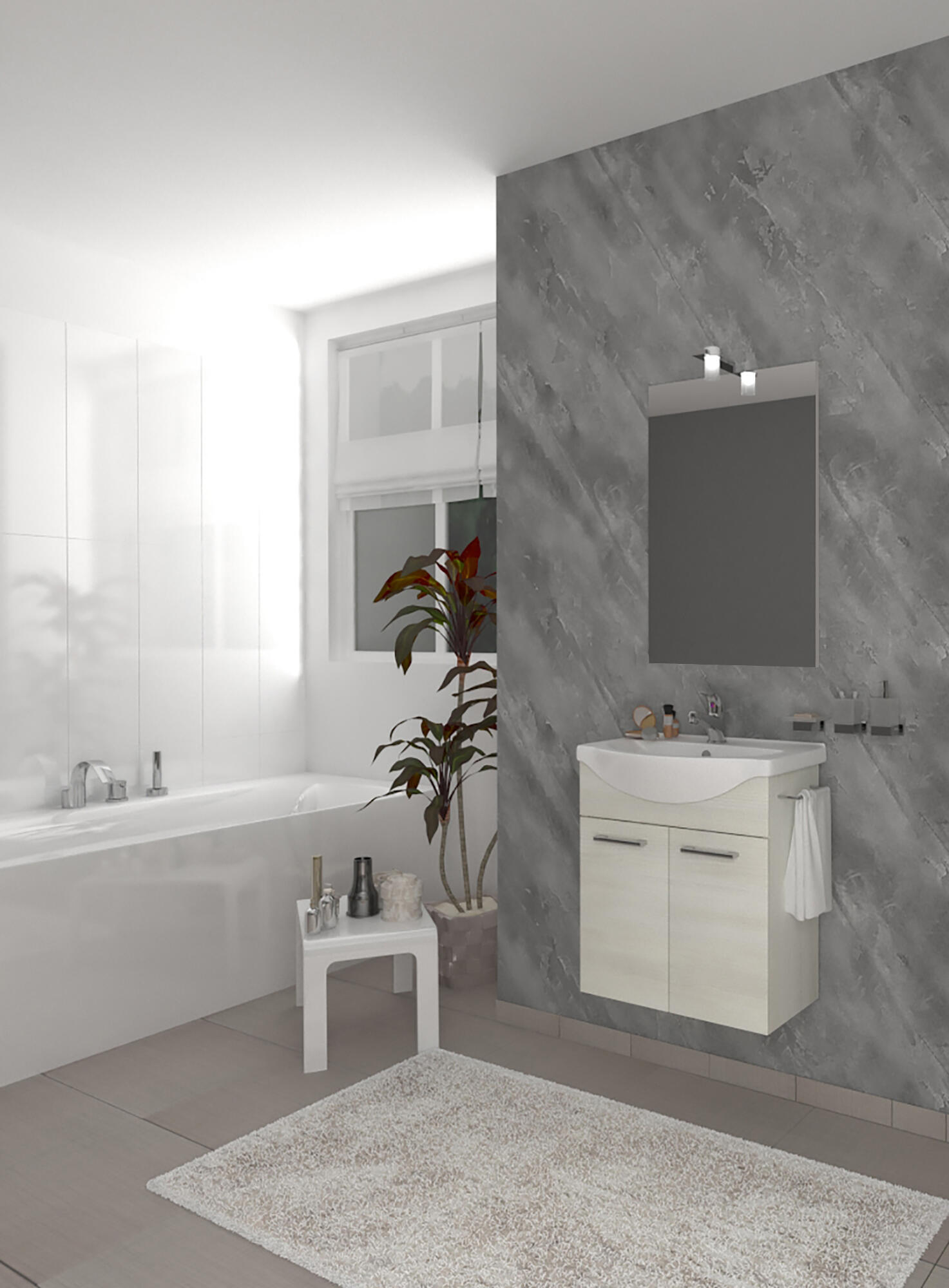 Mobile Bagno Con Lavabo E Specchio LED Savinidue - 60cm 2 Ante Rovere Grigio | Design Moderno - Foto 12