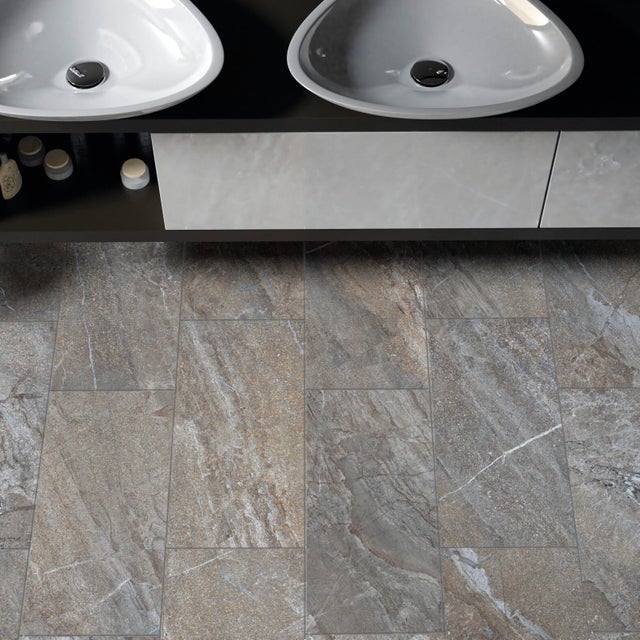 Piastrella da pavimento esterno in gres porcellanato 30 x 60 cm rettificato non smaltato marrone beige azzurro opaco Hellir R10 traffico intenso (pei 4/5) Sp. 9 mm 1.26 mq