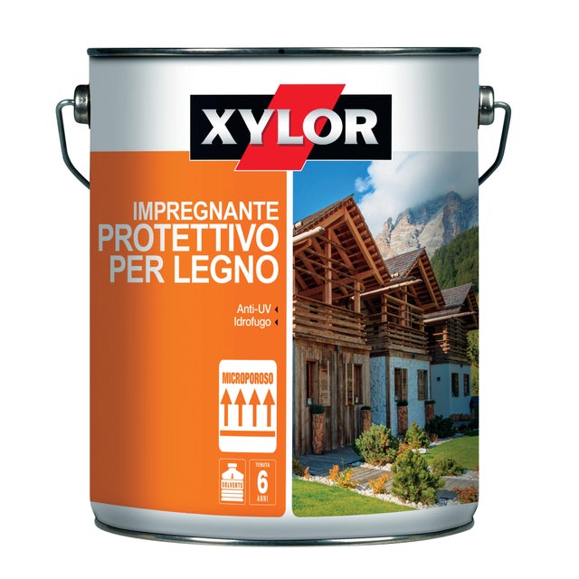 Impregnante per legno da esterno a con solvente V33 Xylor trasparente satinato 5 lt, 6 anni di protezione.