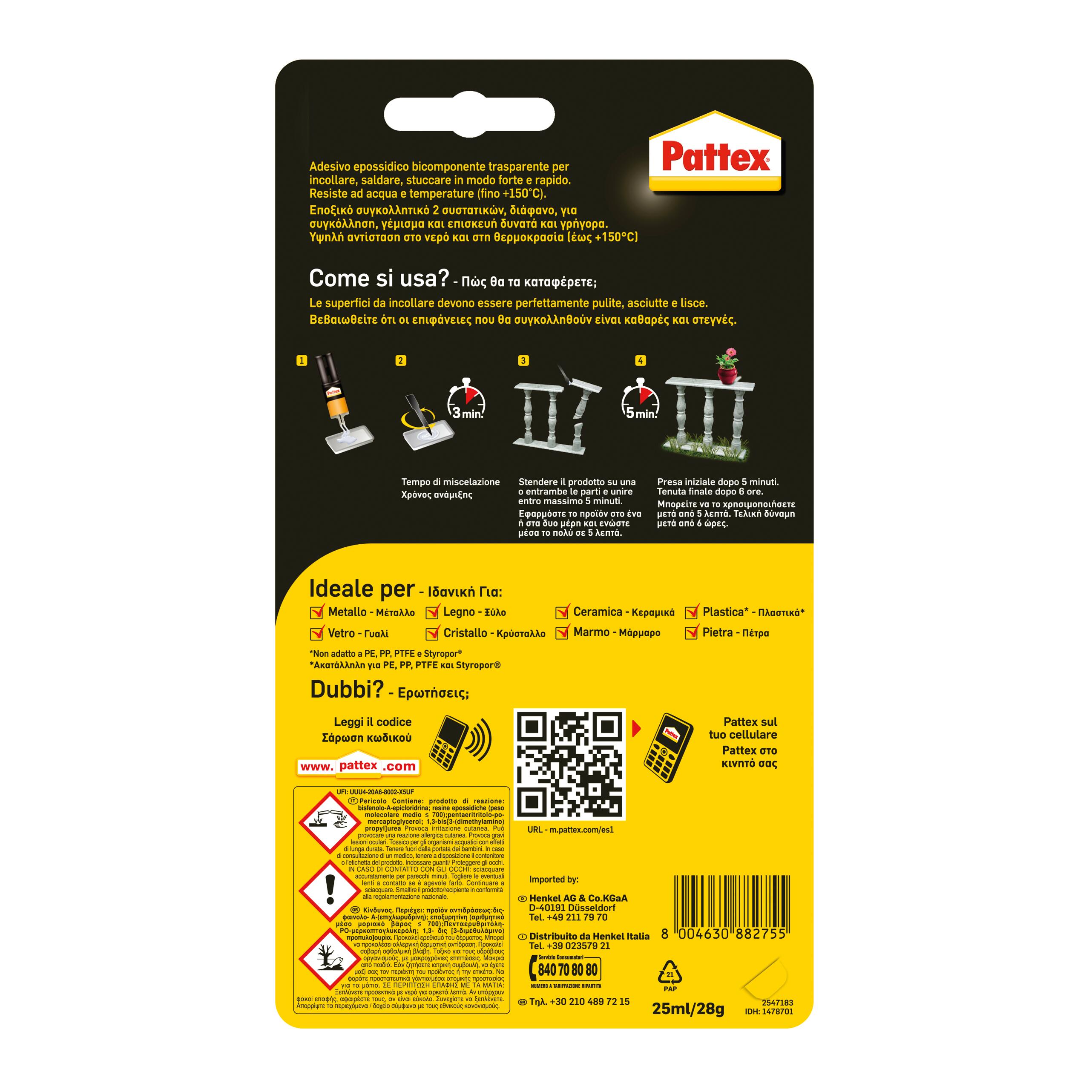Colla per ricostruire PATTEX Power Epoxy Saldatutto mix 5 min. - 2
