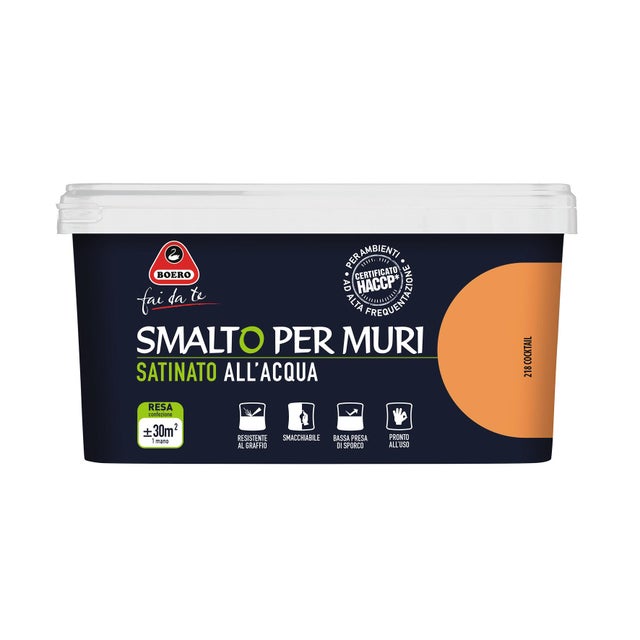 Pittura per interni smacchiabile, BOERO smalto per muri cocktail arancio cocktail opaco, 2.5 L
