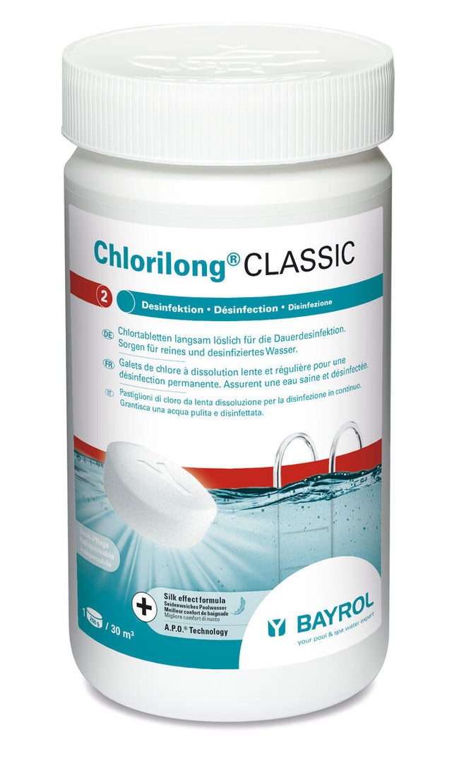 Chlore lent piscine BAYROL Chlorilong Classic, galet 250 g, 1.25 kg