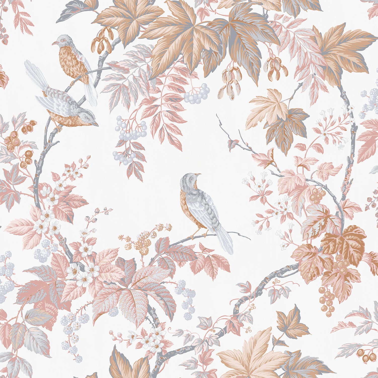 Papier peint intissé oiseau romantique rose - 3
