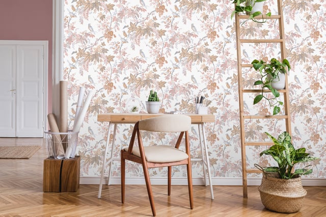 Papier peint intissé oiseau romantique rose