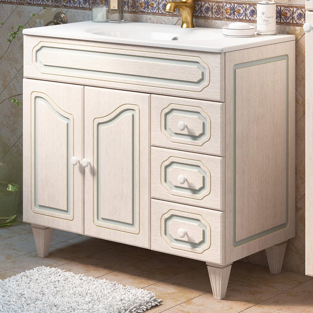 Mobile da bagno da fissare L 90 x H 86 x P 49 cm beige, 3 ante BADEN HAUS Caravaggio