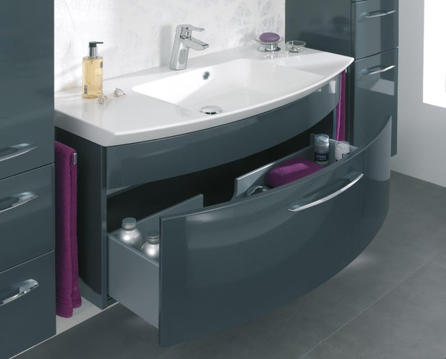 Lavabo d'appoggio rettangolare L 101 x H 5 x P 51 cm in resina bianco lucido