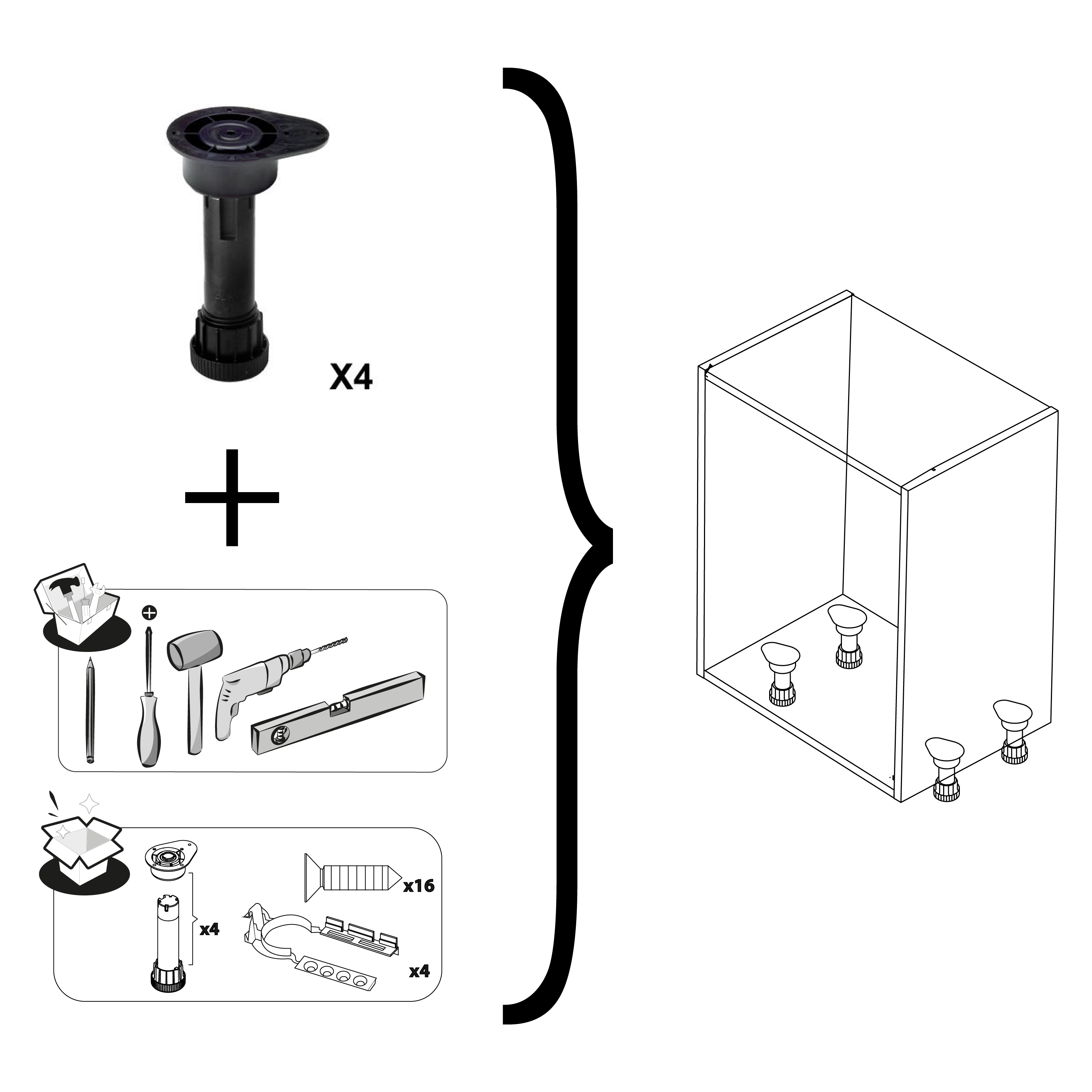 Pés reguláveis DELINIA 4 UNIDADES 14.5 A 16.8 CM - 6