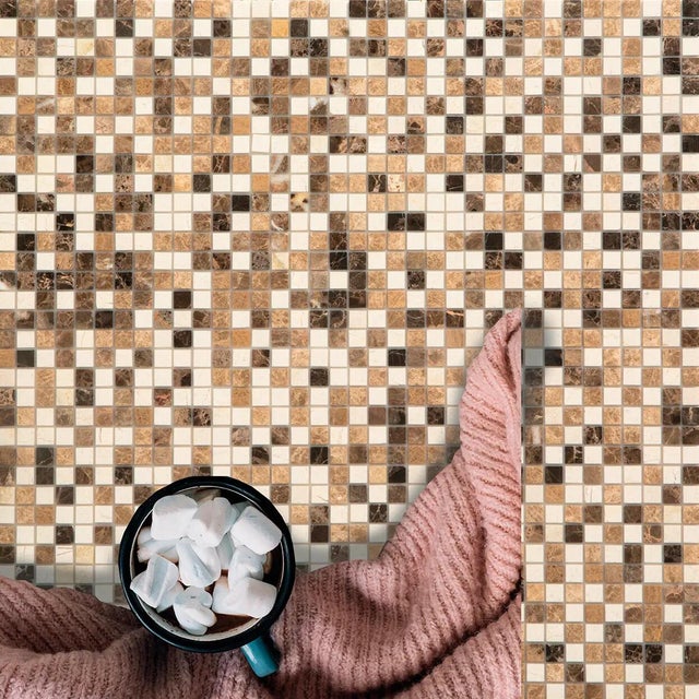 Piastrella Mosaico in pietra Astros beige lucido L 30 x L 30 cm