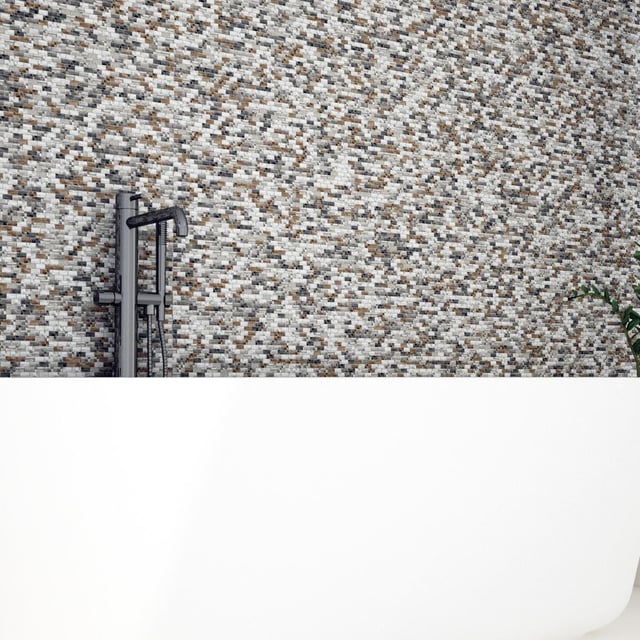 Mosaico in vetro Onda Terra argento lucido L 30 x L 31cm x Sp. 8 mm