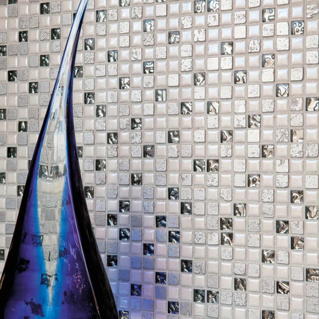 Piastrella Mosaico in pietra Crystal bianco lucido L 30 x L 30cm x Sp. 8 mm