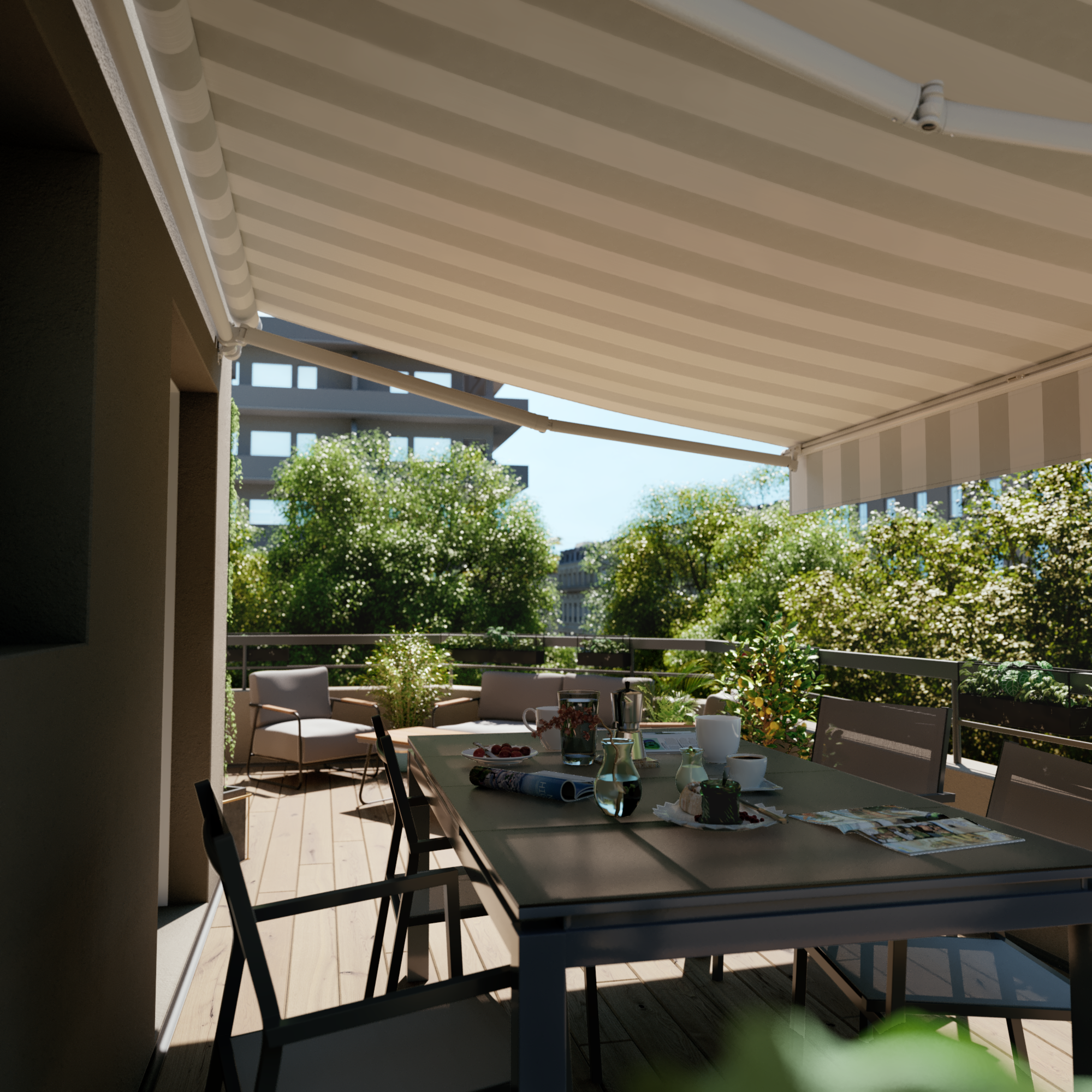 Store banne manuel 2.95 x 2 m Calima blanc, toile polyester blanc / gris - 3