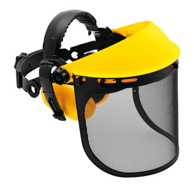 Visiera in rete metallica e cuffie in polipropilene giallo