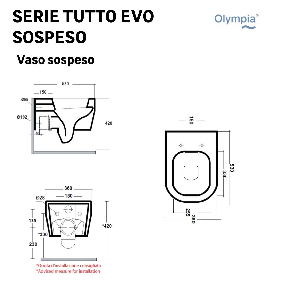 Coppia sanitari scarico a parete OLYMPIA CERAMICA tuttoevo bianco lucido WC: P 44 x L 36 x H 27 cm, bidet: P 26 x L 32 x H 24 cm - 5