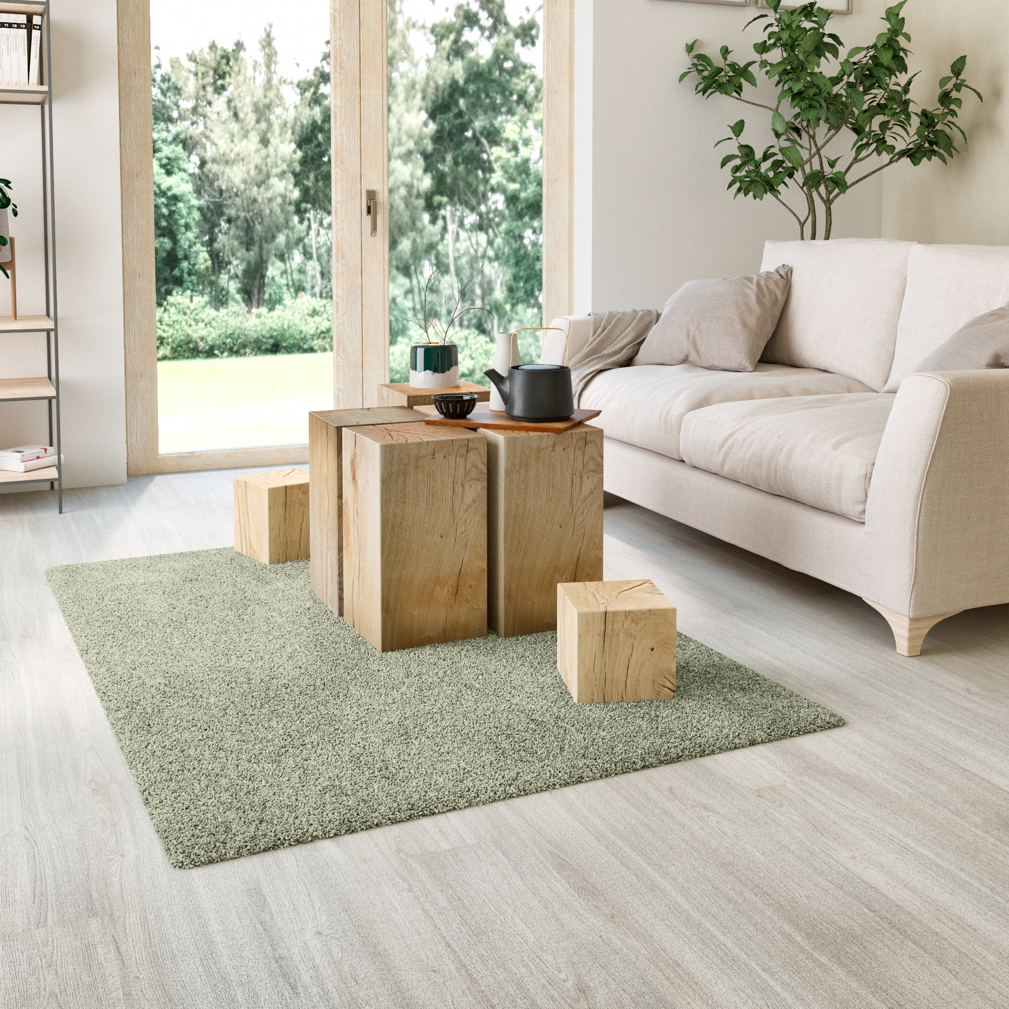 Alfombra  poliéster tejido plano INSPIRE Tony  verde sage  lavable en lavadora 120x170cm - 12