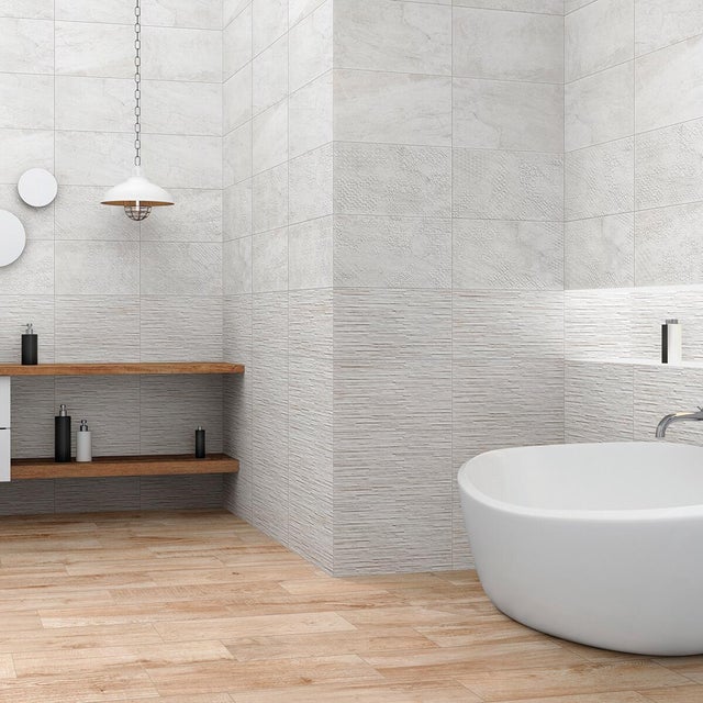 Piastrella da rivestimento interno in maiolica 25 x 40 cm smaltato bianco e beige opaco Pietra Bella 3D traffico medio forte (pei 3/5) Sp. 7.1 mm 1.7 mq