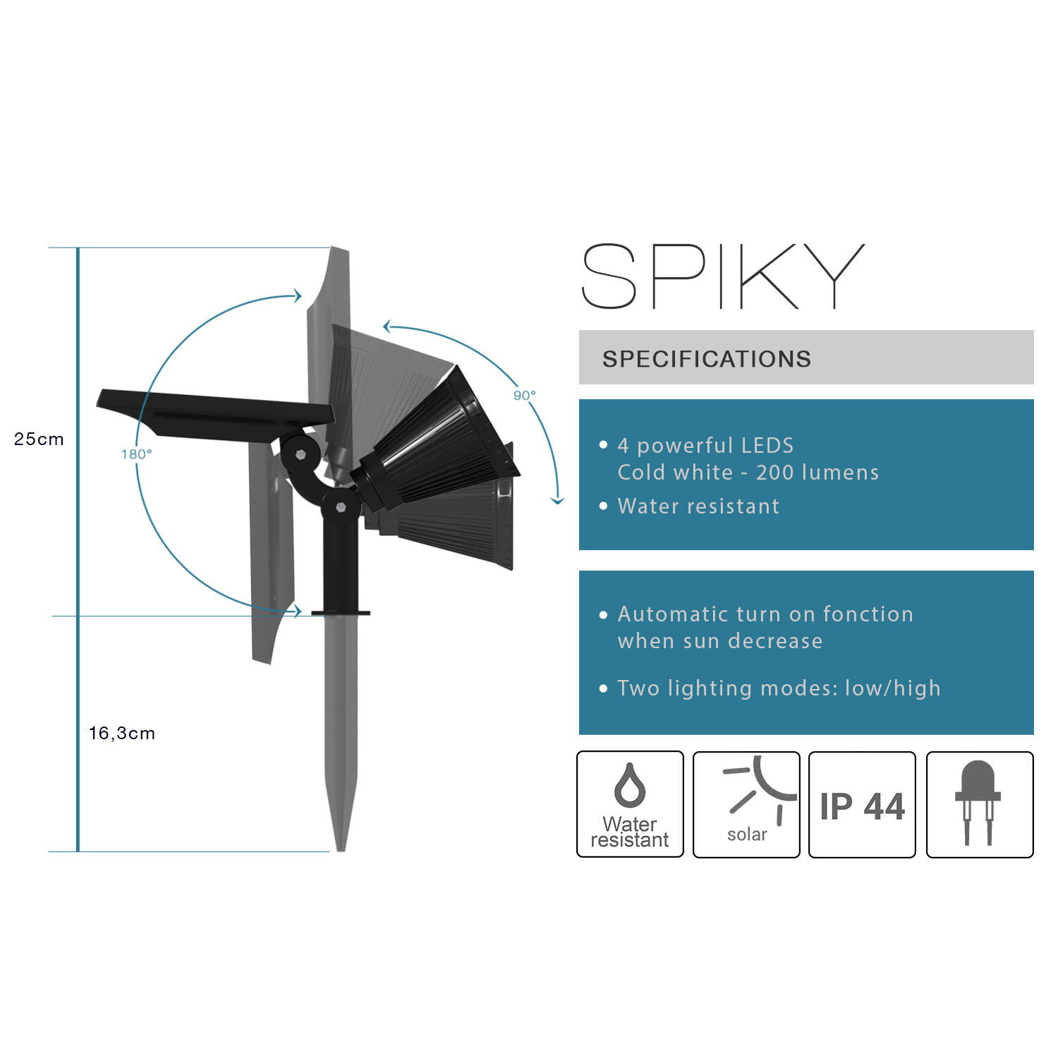 Lot 2 spots solaires à piquer 200Lm intensité variable Spiky w34 LUMISKY - 6