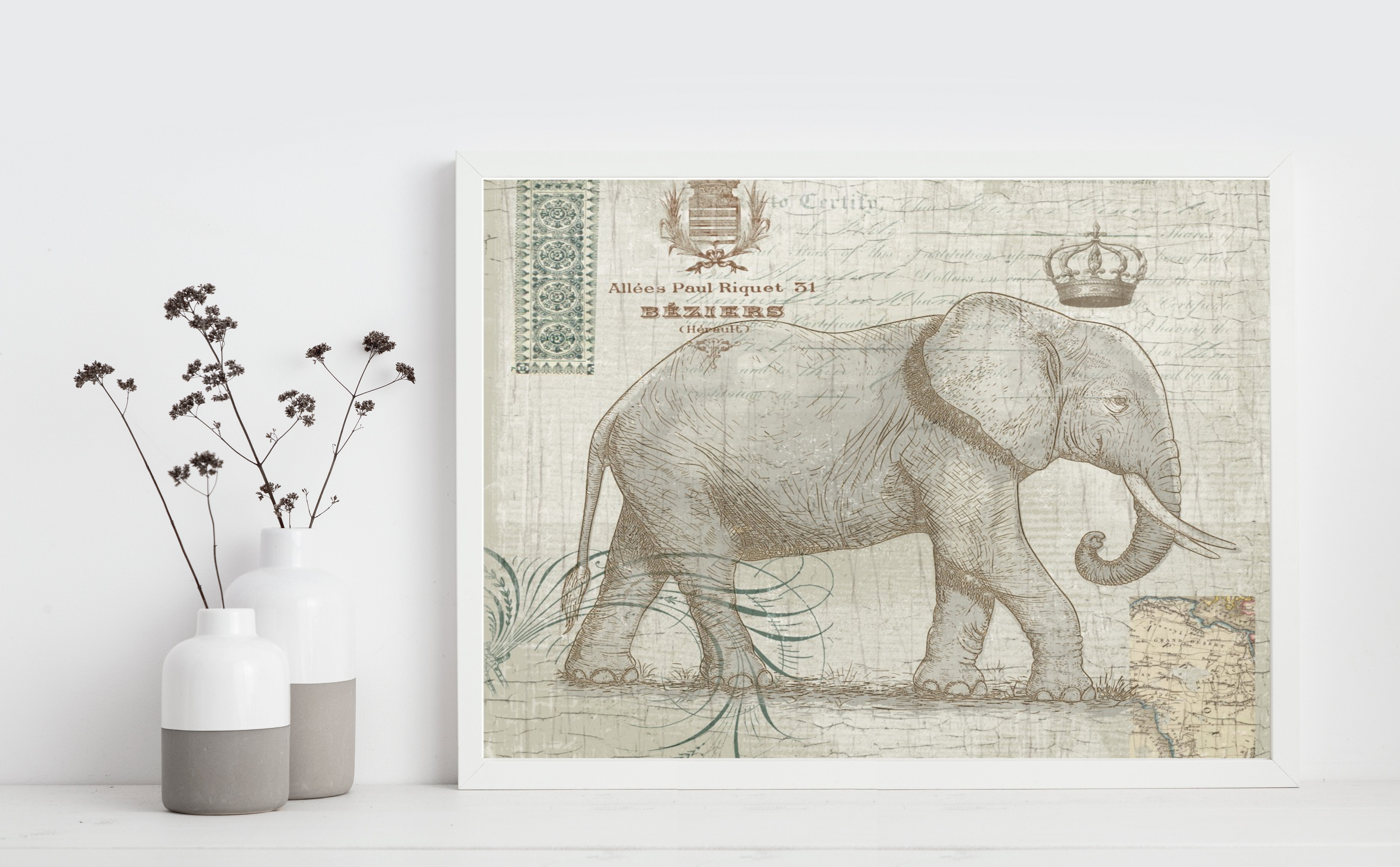 Affiche Royal elephant, gris, beige EDITIONS BRAUN l.30 x H.40 cm - 2