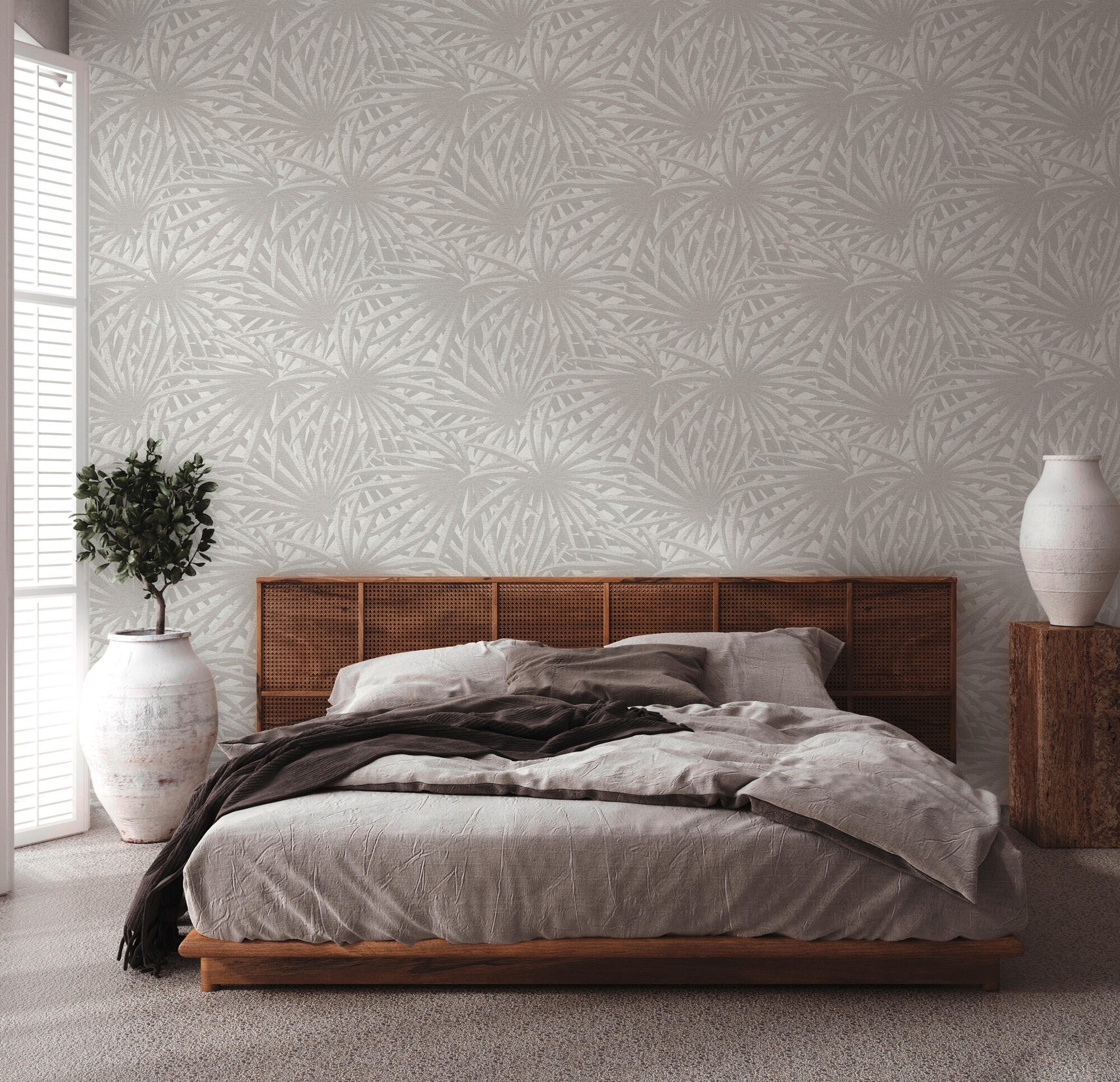 Carta Da Parati Palme In Tessuto Non Tessuto - Design Moderno 10.05m X 0.53m | Beige/Crema/Grigio | A.S. Creation - Foto 8