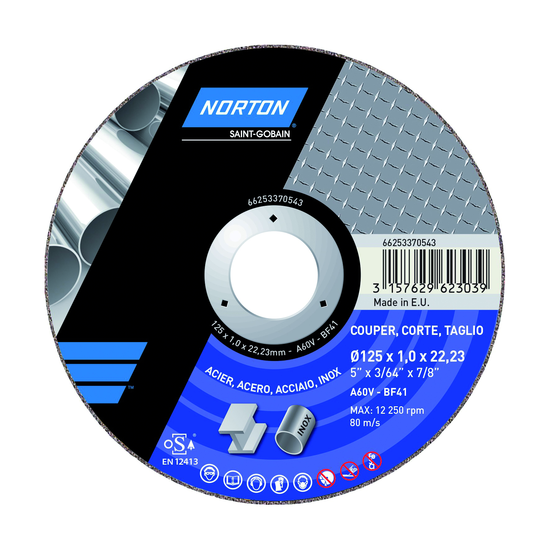 Disco da taglio continuo NORTON DISCO DA TAGLIO ACCIAIO INOX 125X 1 Ø125X22.23XSp1 mm Disco da taglio continuo NORTON DISCO DA TAGLIO ACCIAIO INOX 125X 1 Ø125X22.23XSp1 mm