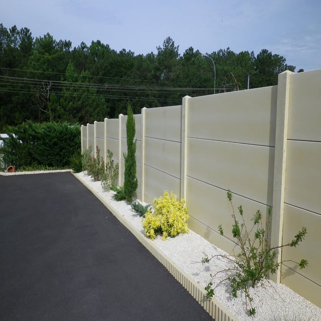 Plaque pour clôture droite en béton pleine, L.192 x H.192 cm x Ep.33 mm