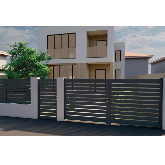 Cancello In Alluminio Maurice - 300x181 Cm Grigio - Doppia Anta Con Serratura - Foto 4