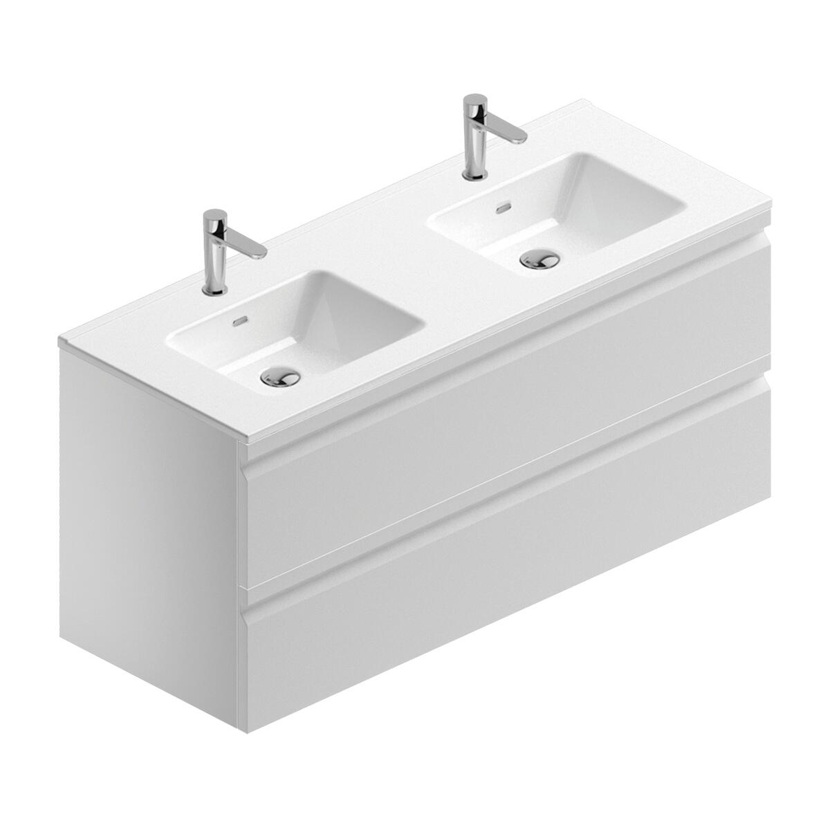 Mobile bagno sospeso con lavabo L 120 x H 56 x P 46 cm bianco opaco in mdf 2 cassetti per doppia vasca Pull,piedini non inclusi - 3