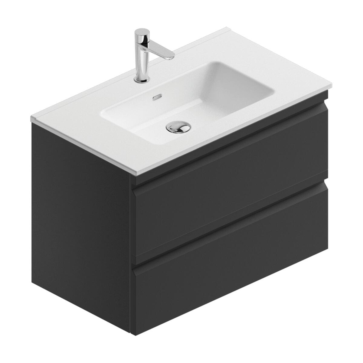 Mobile bagno sospeso con lavabo L 80 x H 56 x P 46 cm grigio grafite opaco in mdf 2 cassetti per vasca centrale Pull, piedini non inclusi - 2