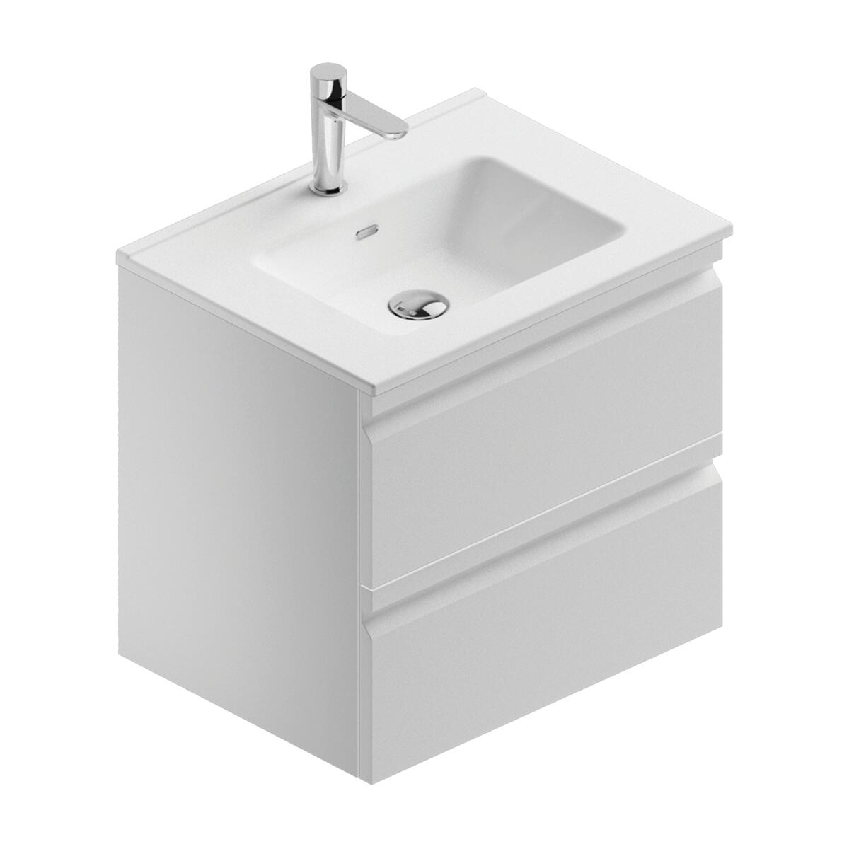 Mobile bagno sospeso con lavabo L 60 x H 56 x P 46 cm bianco opaco in mdf 2 cassetti per vasca centrale Pull, piedini non inclusi - 3
