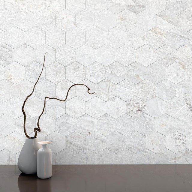 Piastrella Mosaico in gres porcellanato Hellir bianco opaco L 7 x L 30.5cm x Sp. 9 mm, 7 pezzi