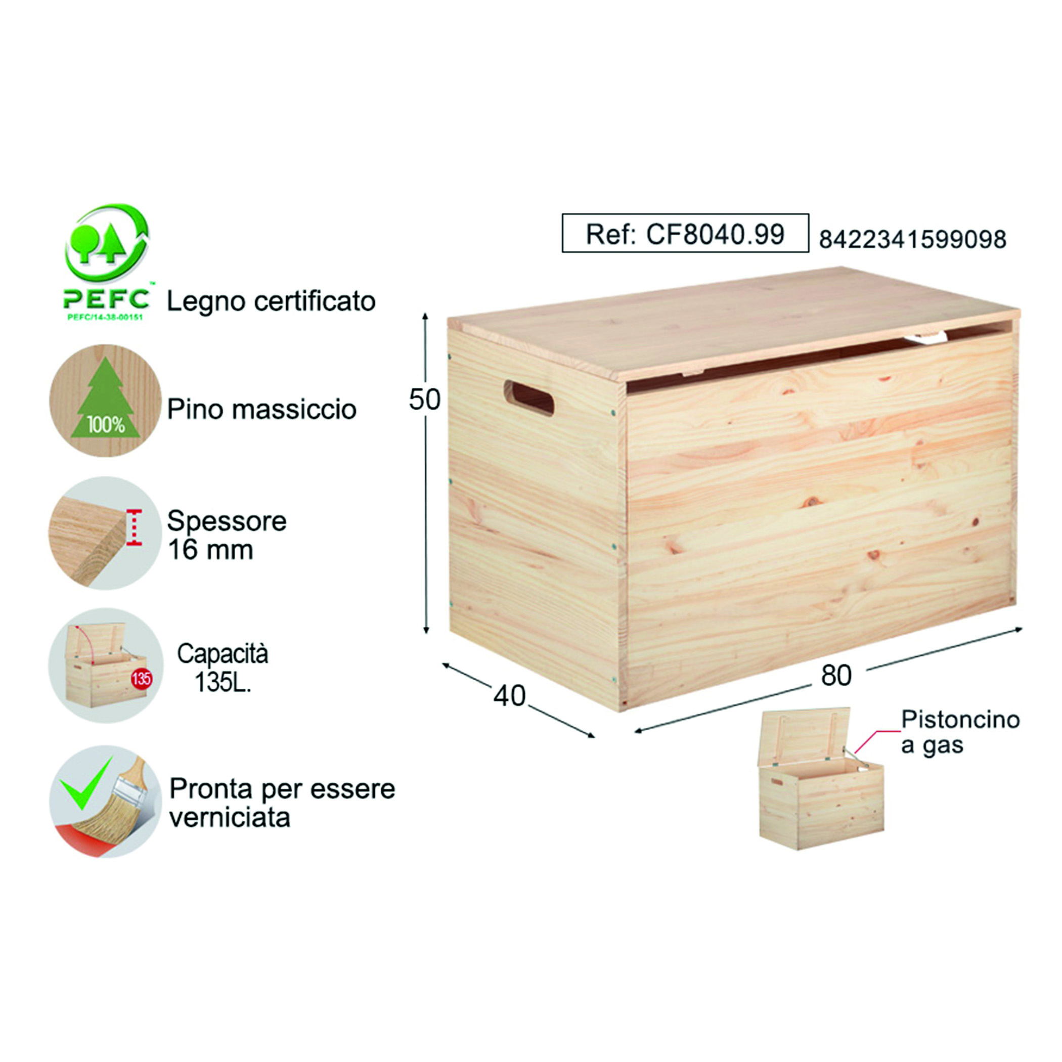 Baule panchina ASTIGARRAGA CF8040.99 in legno beige L 80 x H 50 x P 40 cm - 9