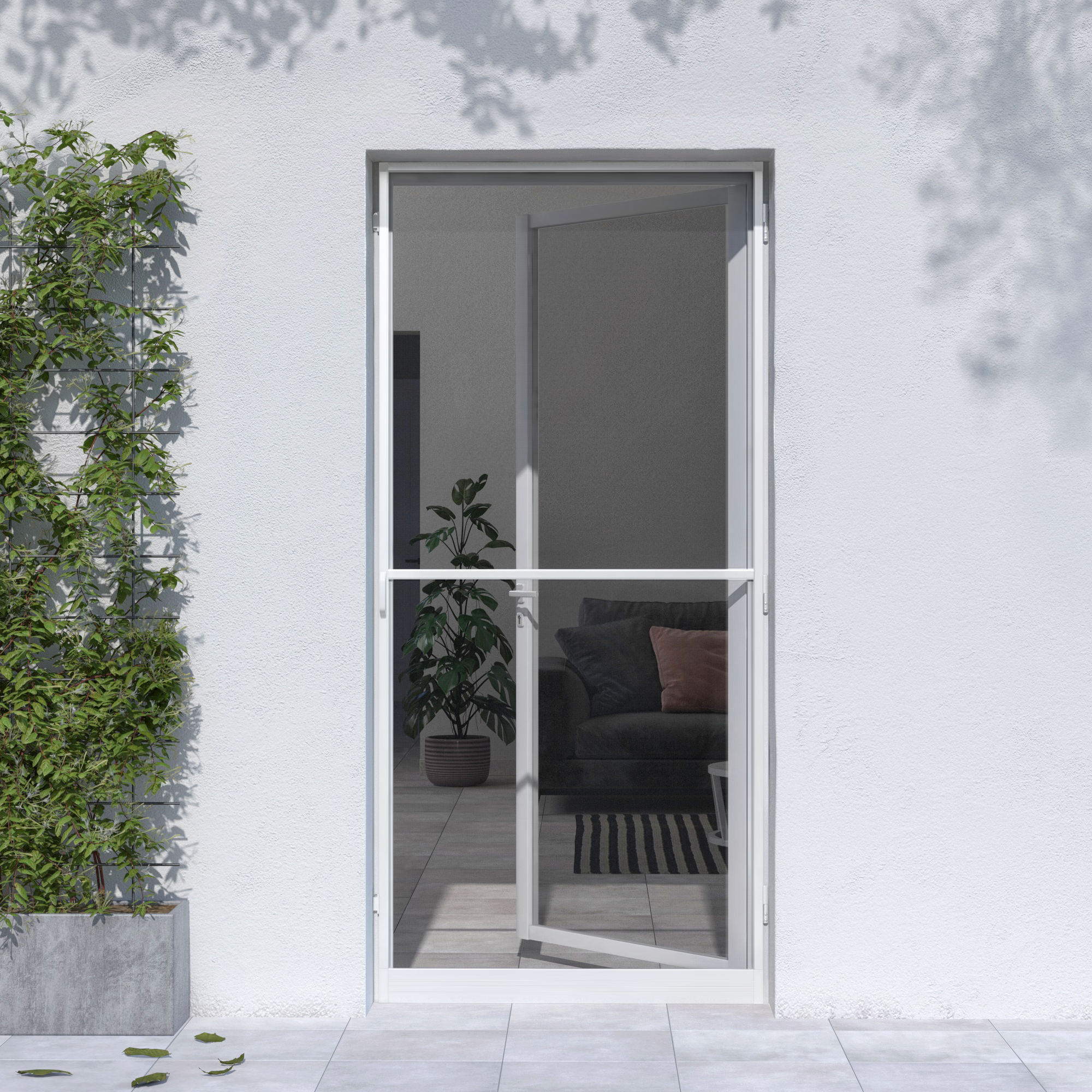 Mosquitera abatible 100x220cm 1 puerta aluminio blanco recortable fibra de vidrio negra Isoxa - 8
