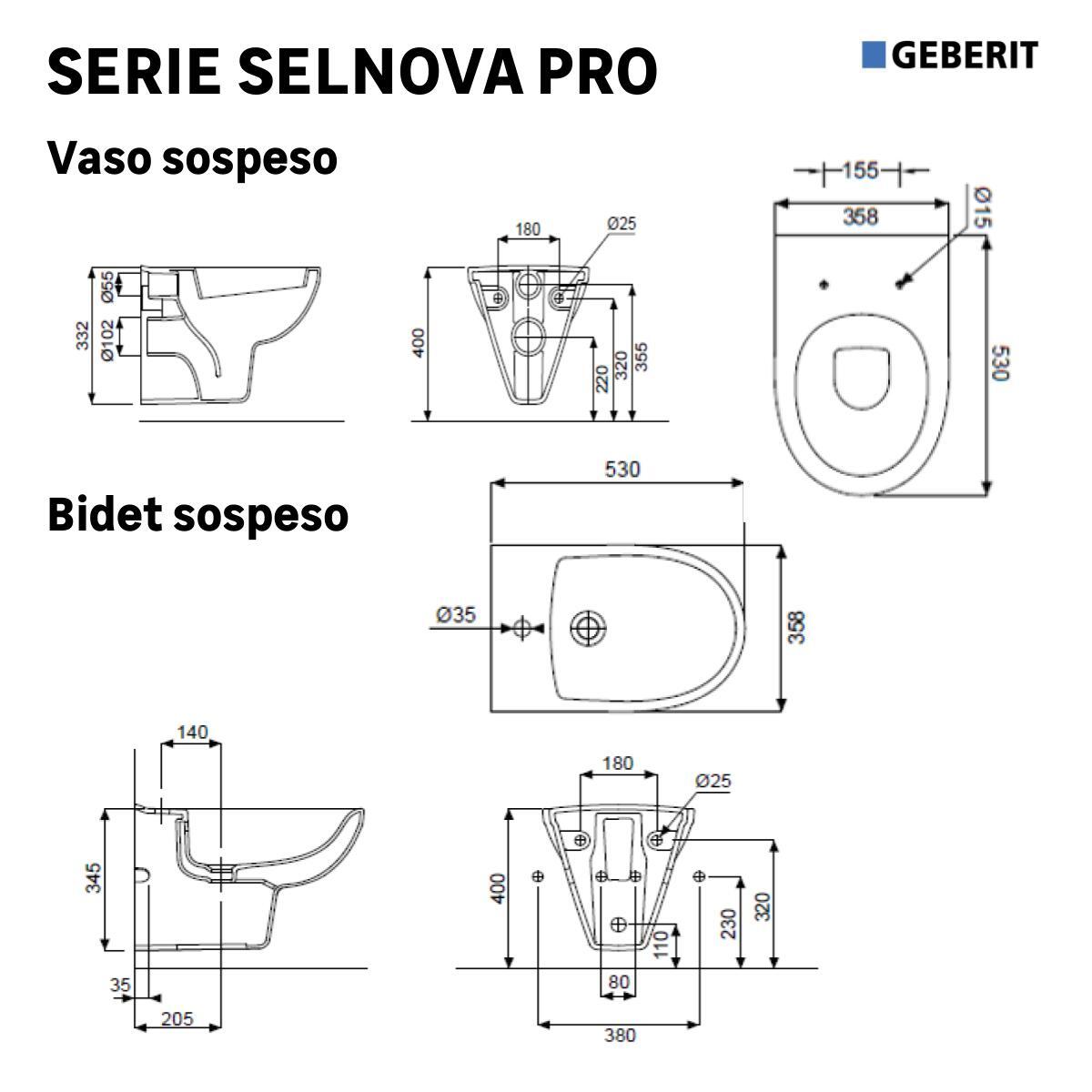 Vaso WC sospeso GEBERIT selnova, sedile escluso P 53 x L 35.8 x H 33.2 cm bianco - 2