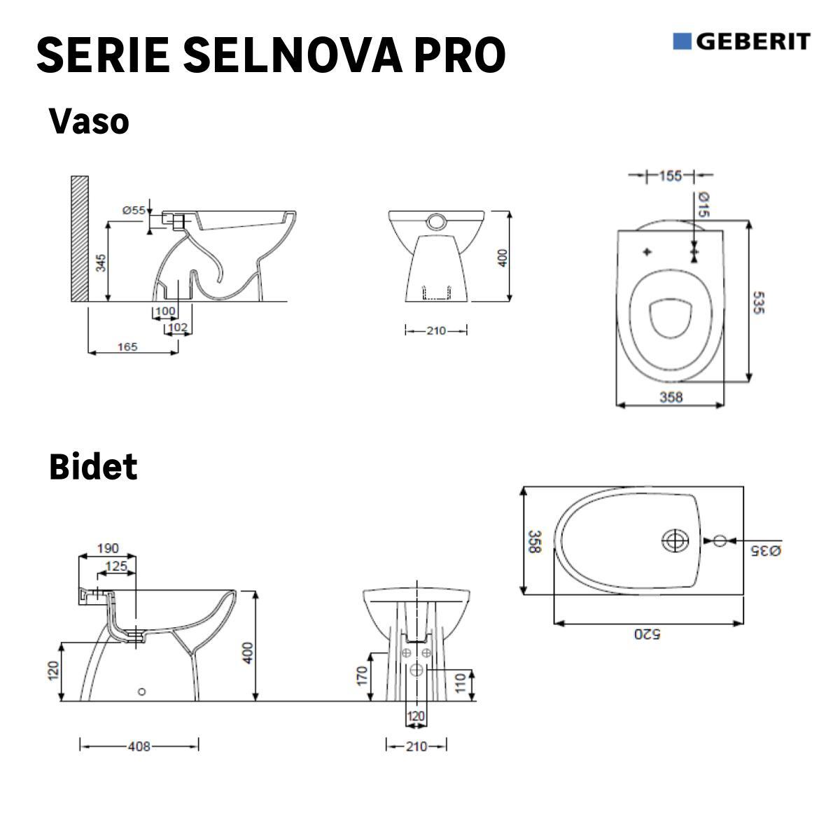 Vaso WC distanziato GEBERIT selnova, sedile escluso P 53.5 x L 35.8 x H 40 cm bianco - 3