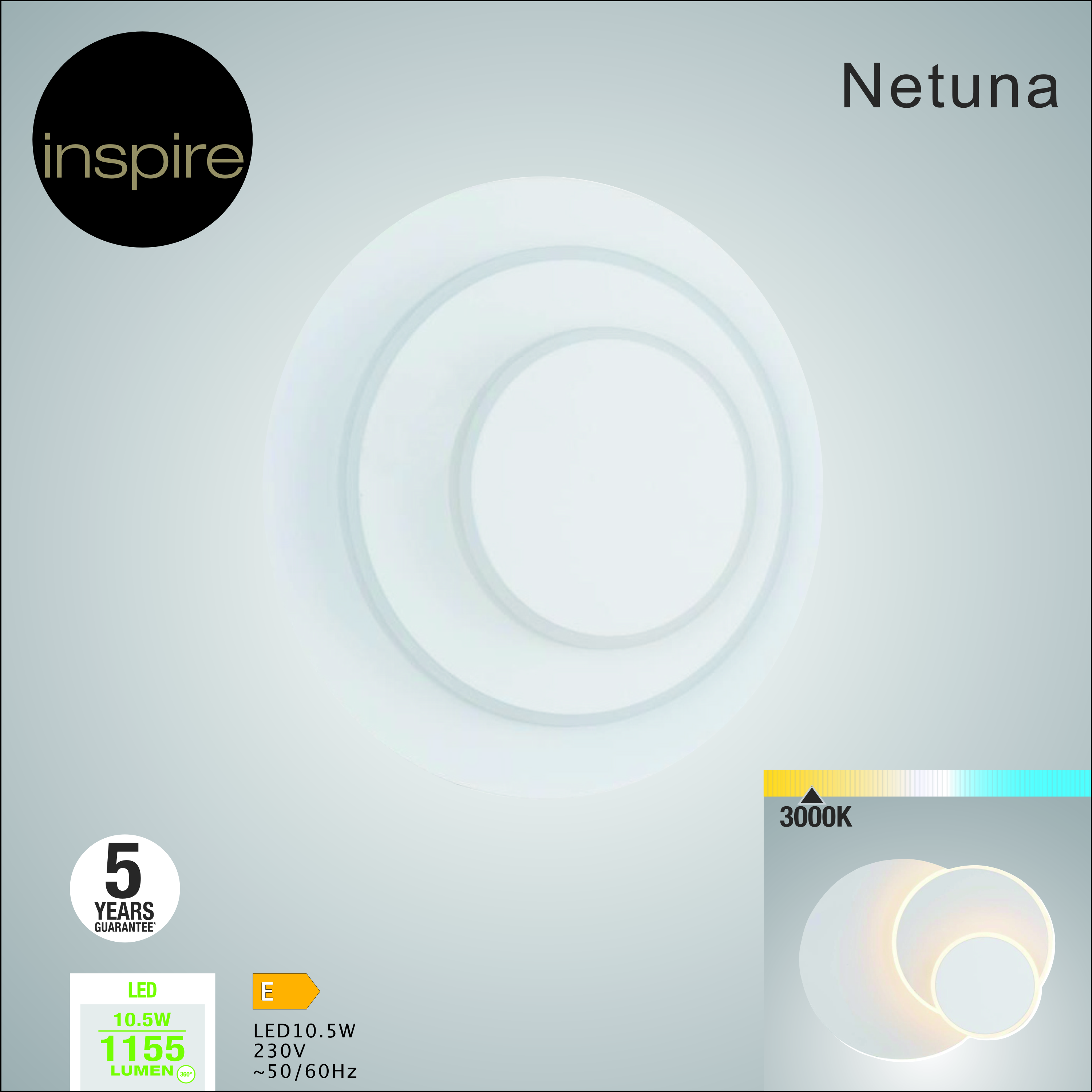 Applique LED moderno Netuna bianco IP20, luce bianco caldo 1155 lumen, INSPIRE - 11