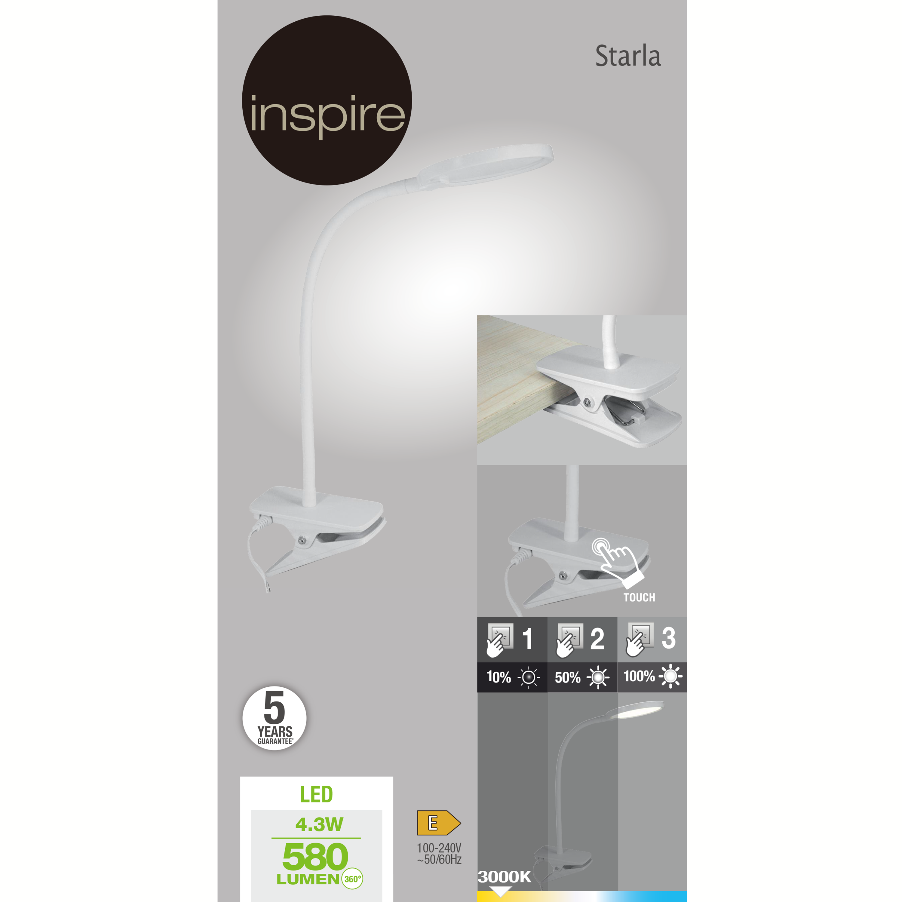 Lampe de bureau Starla, blanc, H.35 cm, INSPIRELED - 8