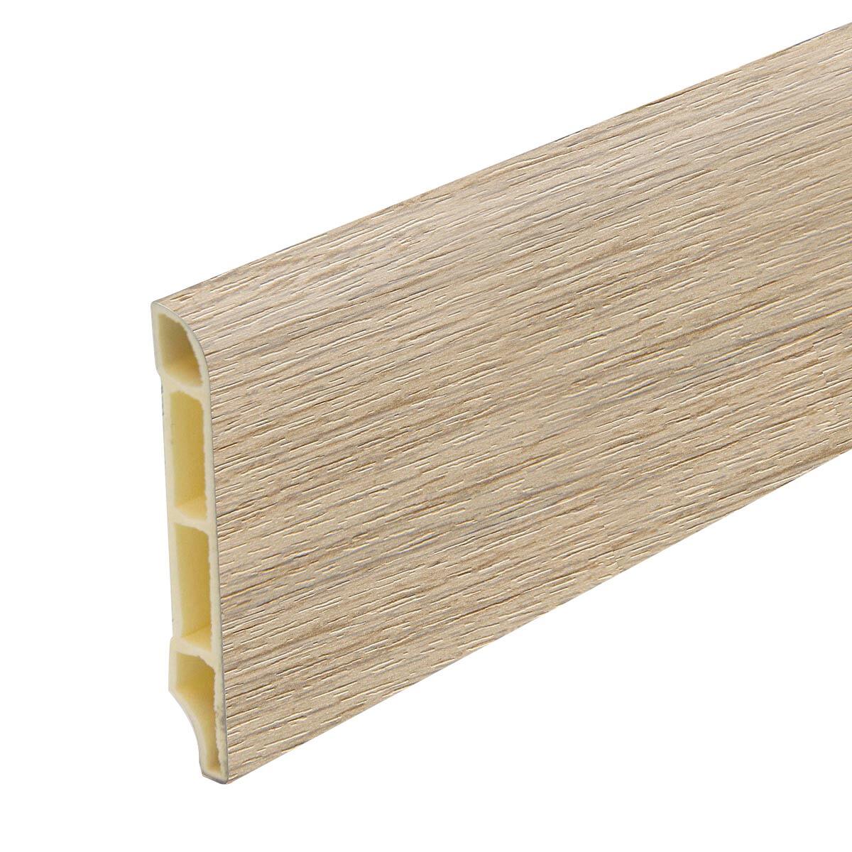 Battiscopa DQ-PP In PVC 70 Mm – 16 Metri Con Accessori, Design Rovere E Pietra, Passacavi E Nanotecnologia Silver