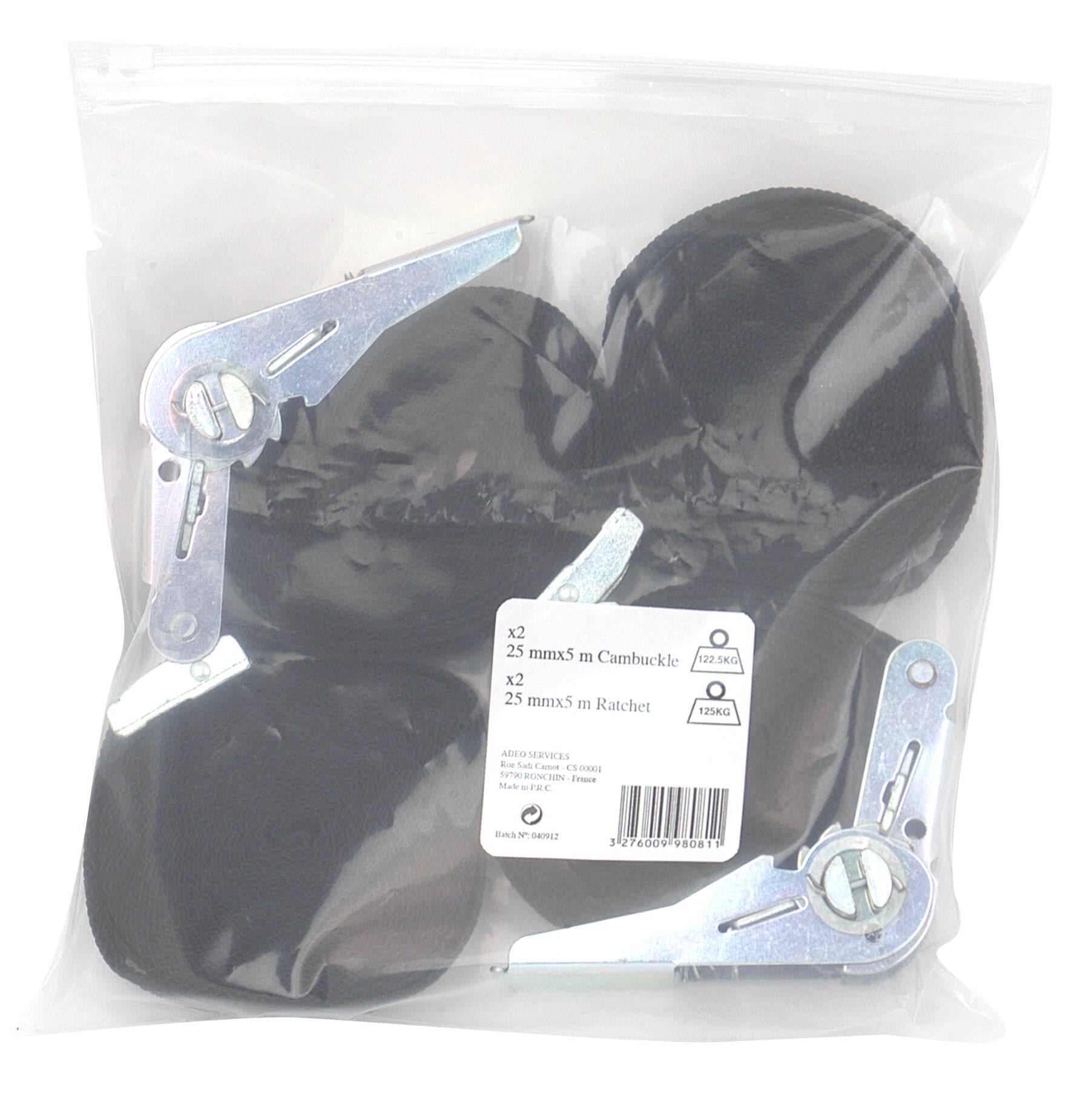 Lot de 2 sangles à cliquet 25mmX5m et 2 sangles à boucle 25mmX2.5m - 4