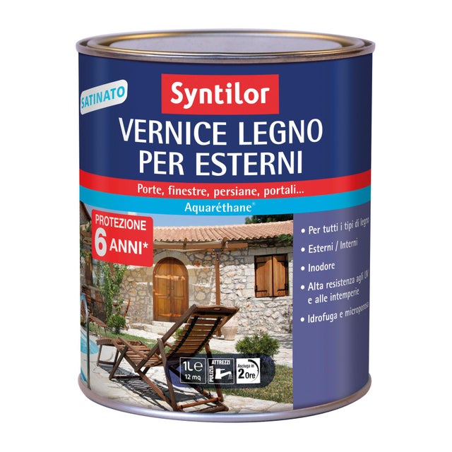 Vernice per legno da esterno SYNTILOR Aquaréthane incolore satinato, 6 anni di protezione.