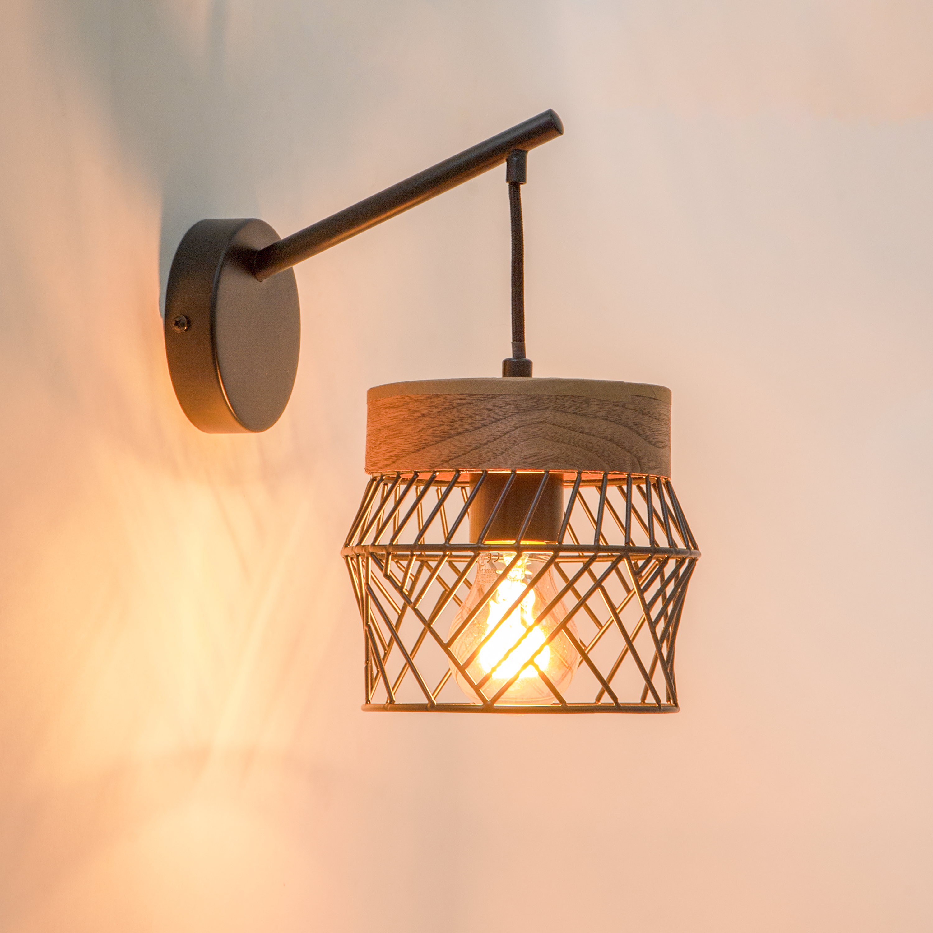 Kinkiet Kanel czarny z drewnem E27 Inspire - 16