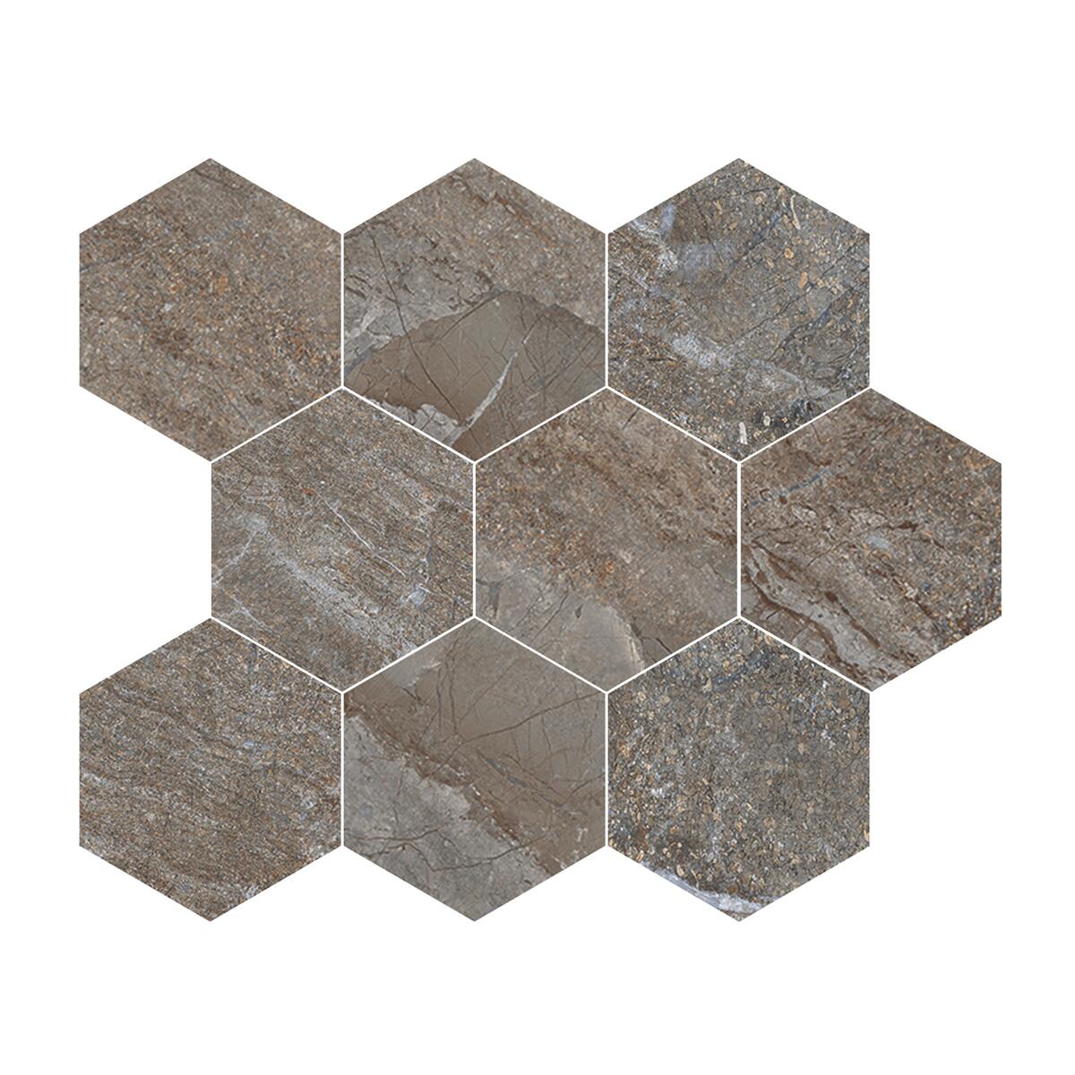 Mosaico in gres porcellanato Hellir azzurro e beige e marrone opaco L 30.2 x L 30.2cm x Sp. 9 mm, 7 pezzi - 2