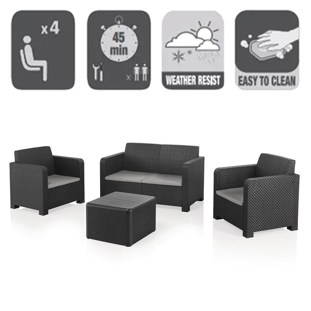Salon de jardin Novo gris NATERIAL, 4 personnes - 8