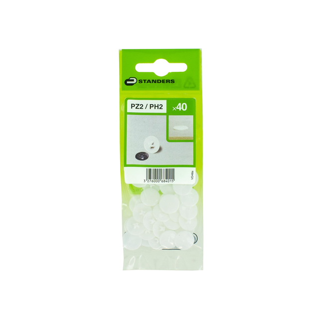 40 cache-vis plastique blanc tête ronde phillips STANDERS, Diam.4.5 mm