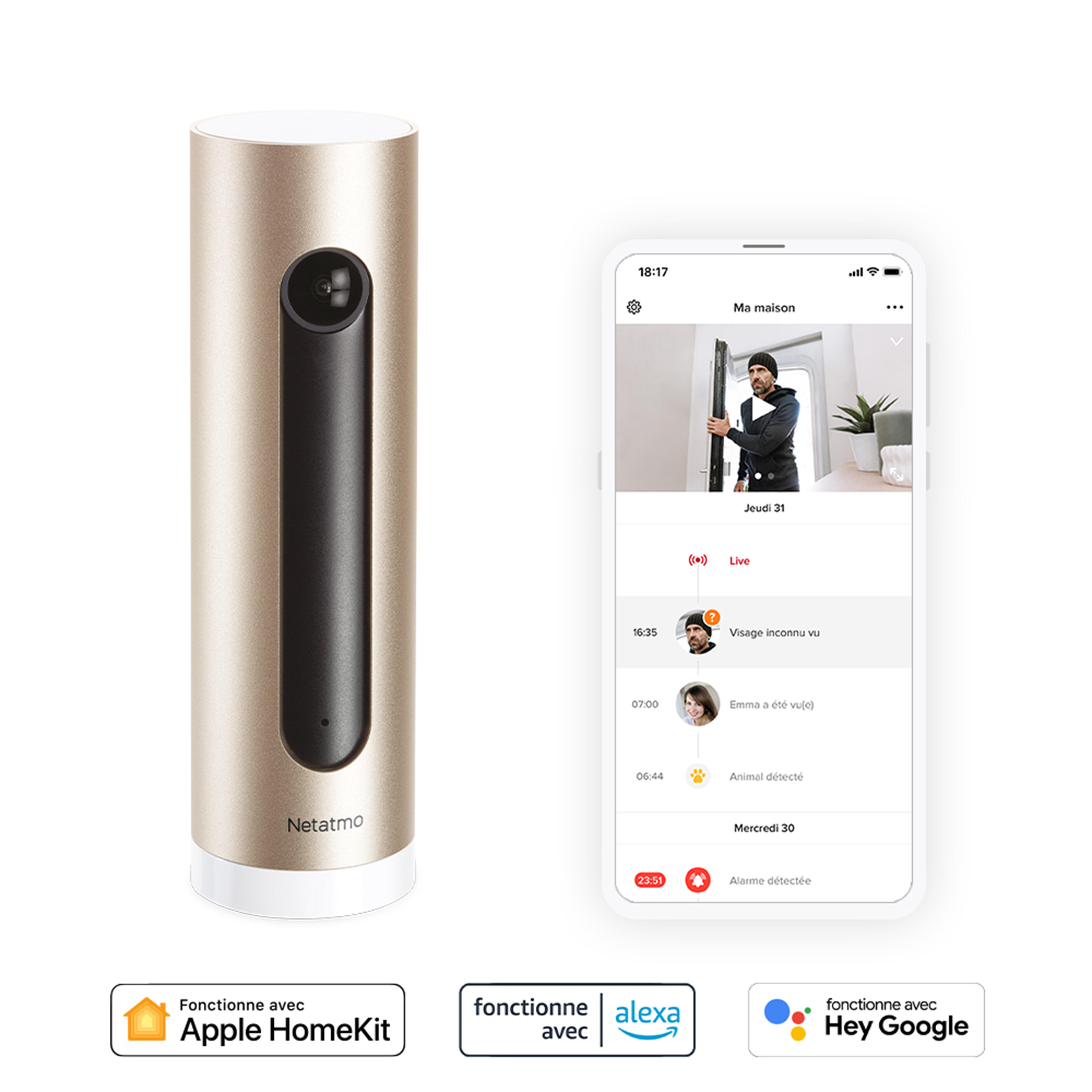 Caméra de surveillance intérieure filaire, doré, NETATMO - 3