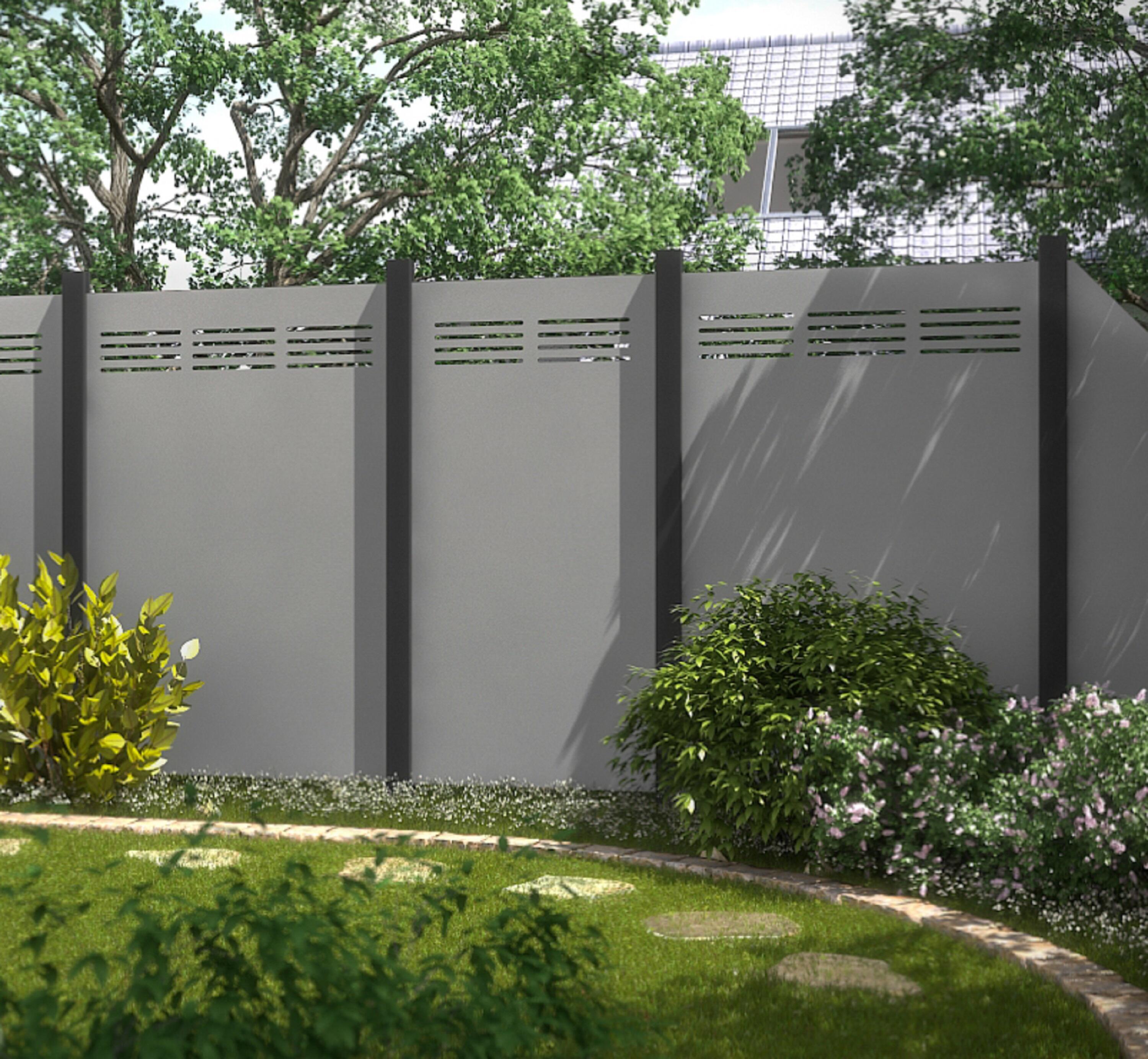 Panneau de clôture aluminium plein 2721, l.90 x H.180 cm, gris clair - 3