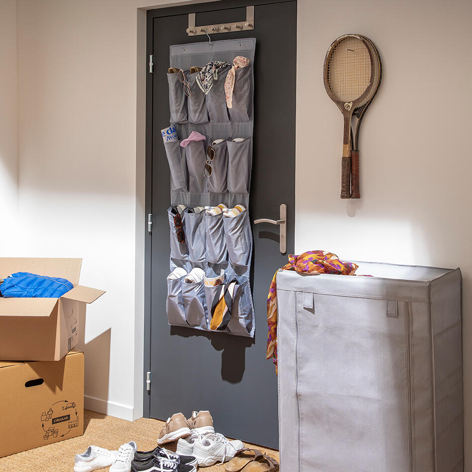 Zapatero Spaceo de tejido gris con 1 compartimento para 15 pares 60x90x35 cm - 5