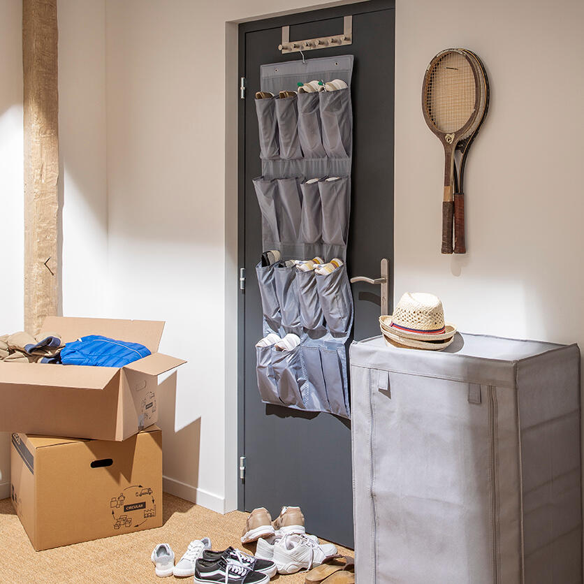 Zapatero Spaceo de tejido gris con 1 compartimento para 15 pares 60x90x35 cm - 10