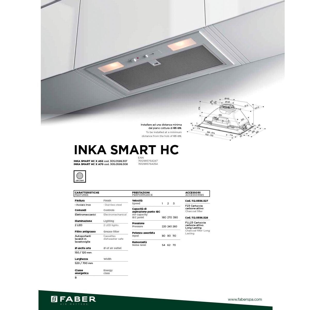 Cappa a incasso Inka Smart HCX A52 FABER argento L 52 cm - 8