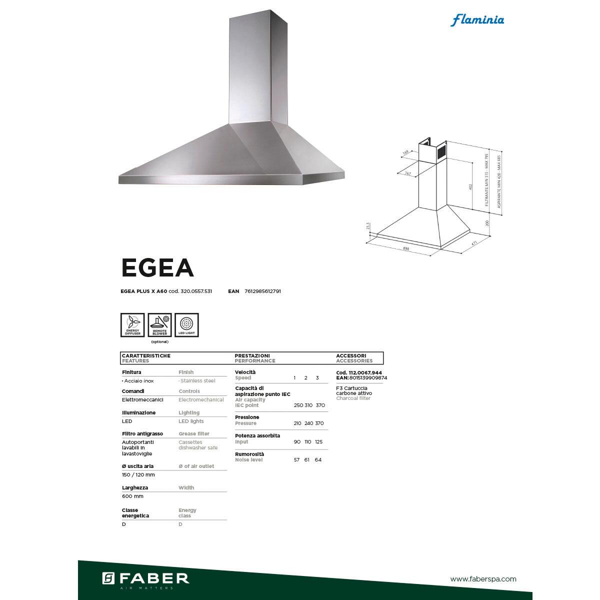 Cappa a parete Egea PLUS X A60 FABER argento L 60 cm - 5