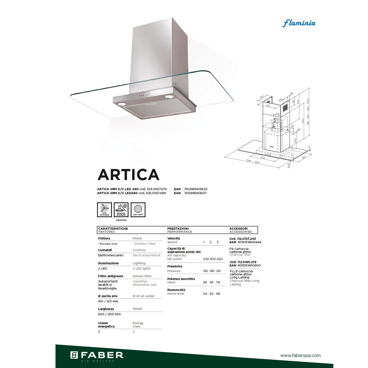 Cappa a parete Artica X/V A90 FLAMINIA argento L 90 cm - 5